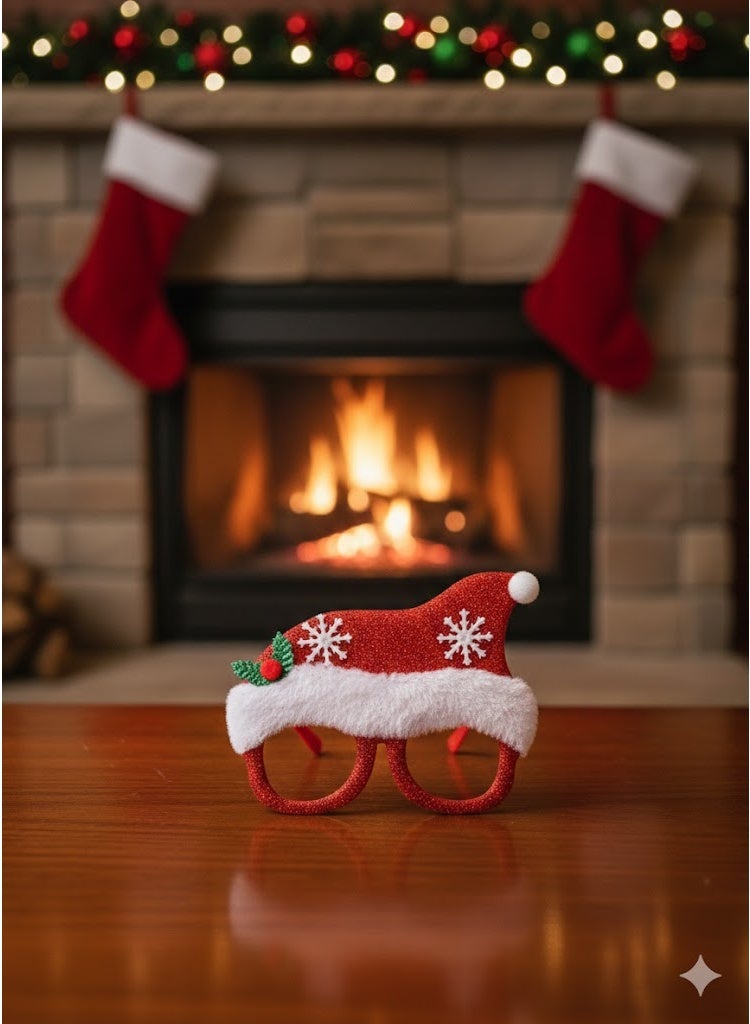 نظارة كريسماس مفرغة بطرطور – أحمر - Image 3