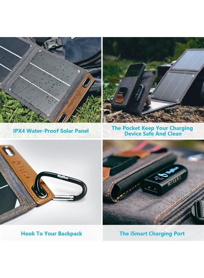 Bigblue [Upgraded Tiny Solar Charger] BigBlue 14W SunPower Solar Panels with USB-A Port(5V/2.4A Max), IPX4 Waterproof, Portable Solar Phone Charger Compatible with iPhone X/8/7, Tablet, Samsung LG etc - Image 4