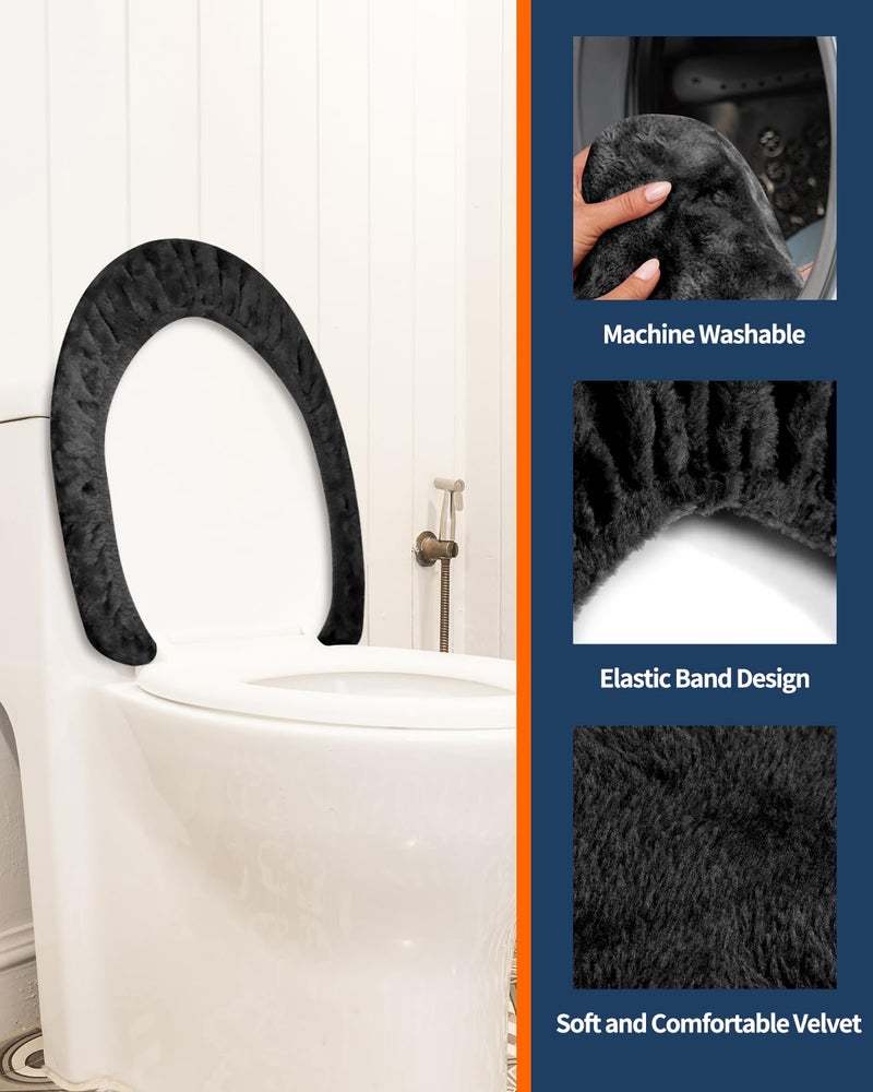 Microfiber Toilet Lid Cover, Soft Velvet Toilet Cover; Absorbent, Machine Washable, Comfortable, Durable Adjustable Toilet Seat Cover Fits Most Toilet Lids (Black) - Image 4