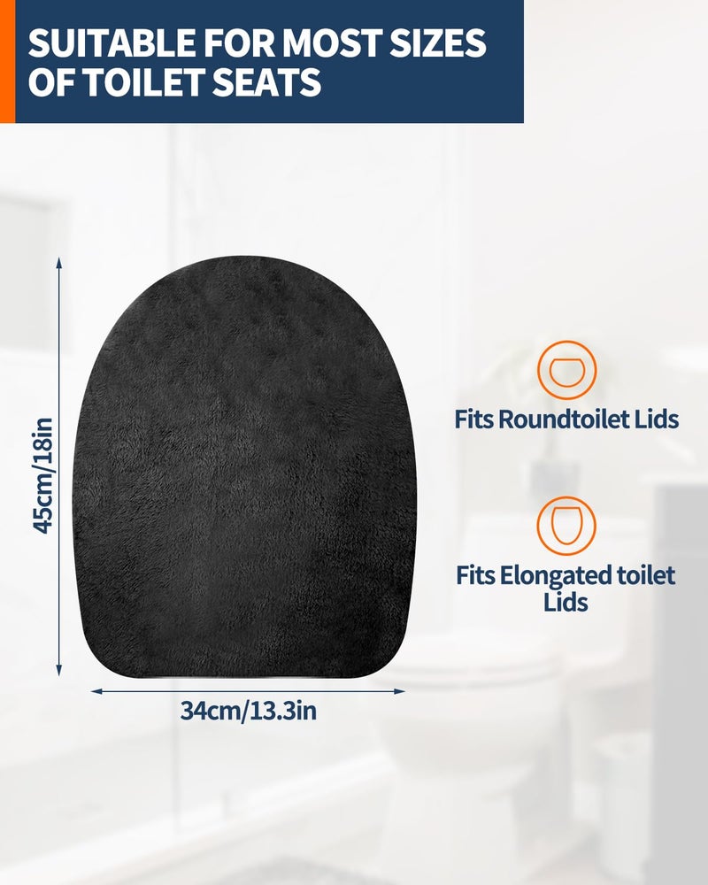 Microfiber Toilet Lid Cover, Soft Velvet Toilet Cover; Absorbent, Machine Washable, Comfortable, Durable Adjustable Toilet Seat Cover Fits Most Toilet Lids (Black) - Image 2