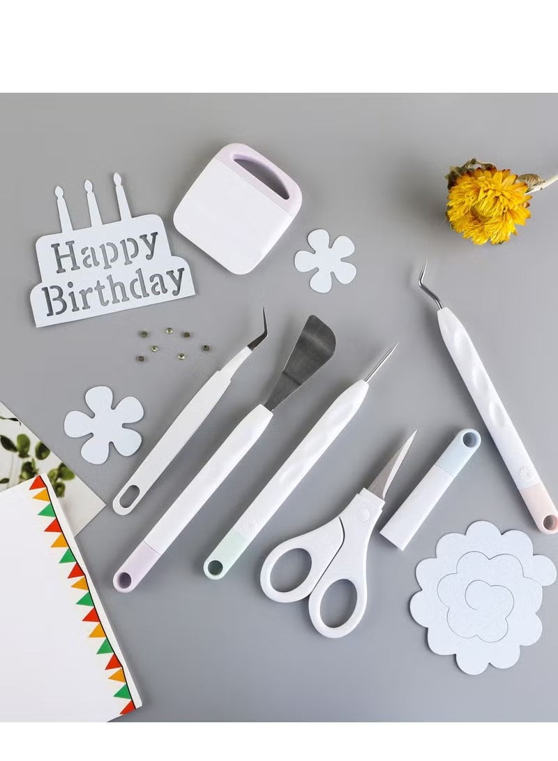 6 Pieces of Craft Vinyl  Tools Set, Hook  Scraper Spatula Tweezers Scissors for Die-Cutting Cardstock Scrapbooking DIY Silhouette Embossing Lettering Tools - Image 4