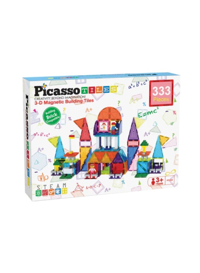 PicassoTiles بيكاسو تايلز طوب بناء مغناطيسي ثلاثي الأبعاد + بلاط 333 قطعة | بلاط مغناطيسي | ألعاب STEM | مجموعة ألعاب تعليمية | كتل تكديس | تعزز مهارات حل المشكلات والمهارات الحركية الدقيقة | تحسن التنسيق والإبداع | هدية للأطفال والرضع | مجموعة بناء لتطوير عقل الطفل - Image 1