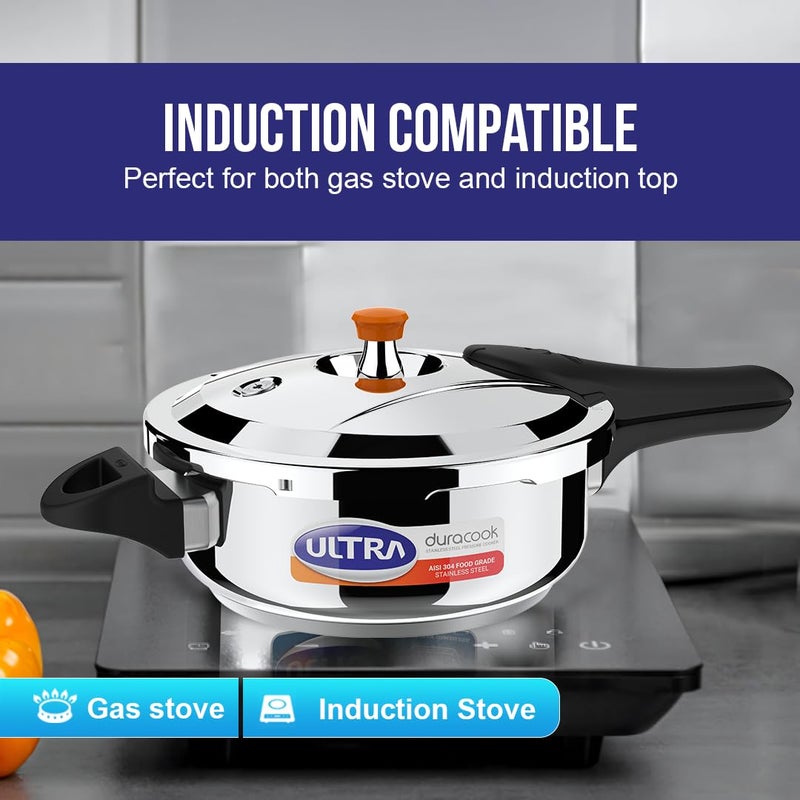 Ultra Duracook Pressure Cooker 35 Litre AISI 304 Food Grade Stainless Steel Cooker with 10 Years Warranty HighImpact Composite Base Bakelite Handles Spillage Control Induction Compatible - Image 2
