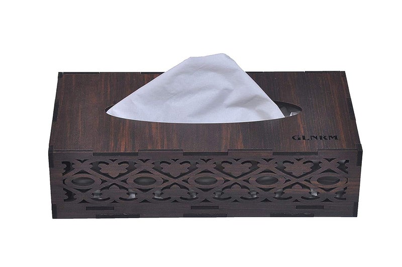 GLNRM Wooden Tissue Paper Box Holder Decorative Organizer Napkin Holder Box for Bathroom |Office | Kitchen | Car - with Tissue Paper (Brown, Jali) - Image 2