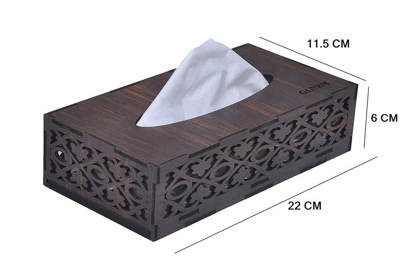 GLNRM Wooden Tissue Paper Box Holder Decorative Organizer Napkin Holder Box for Bathroom |Office | Kitchen | Car - with Tissue Paper (Brown, Jali) - Image 5