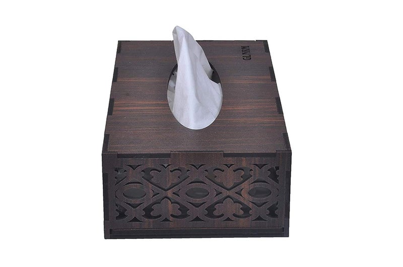 GLNRM Wooden Tissue Paper Box Holder Decorative Organizer Napkin Holder Box for Bathroom |Office | Kitchen | Car - with Tissue Paper (Brown, Jali) - Image 3