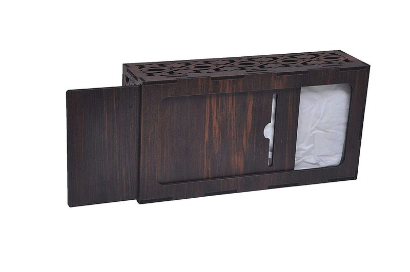 GLNRM Wooden Tissue Paper Box Holder Decorative Organizer Napkin Holder Box for Bathroom |Office | Kitchen | Car - with Tissue Paper (Brown, Jali) - Image 4