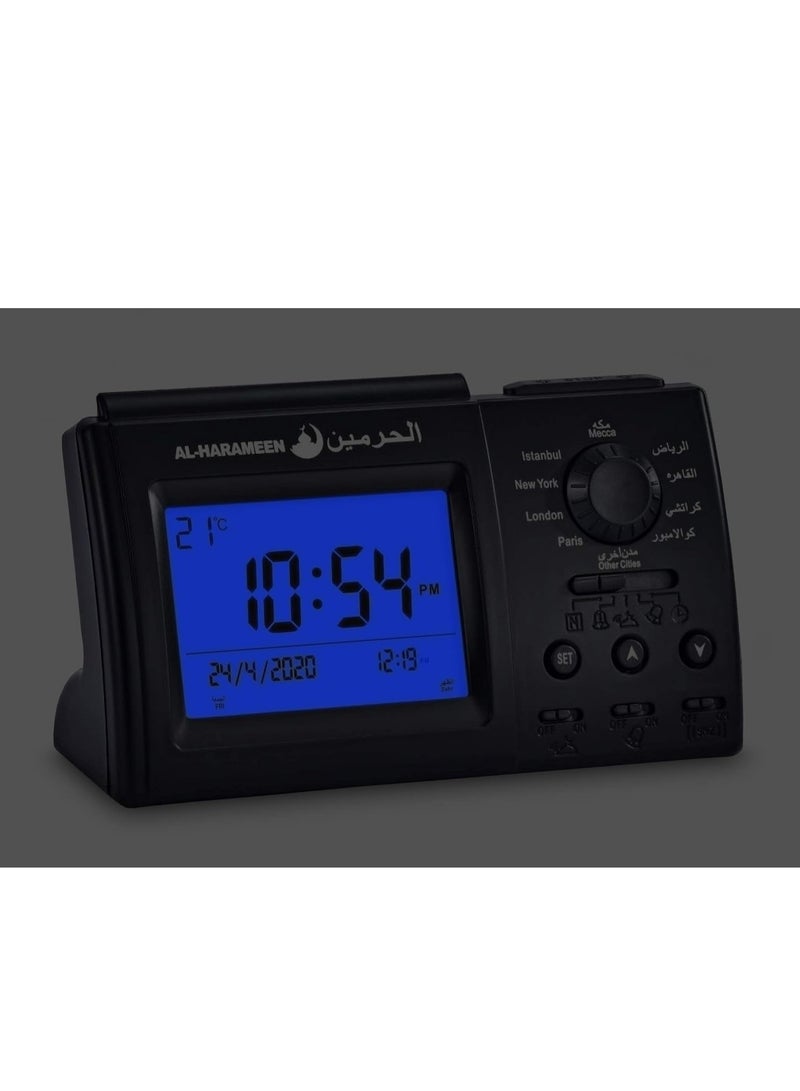 AL-HARAMEEN Al-Harameen Portable Azan Clock, Alarm & Calendar Functions, Compact Construction, Sleek Design, Seamless Functionality, Rectangular Shape, Black - Image 2