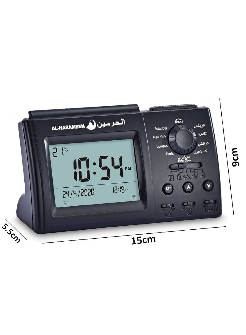 AL-HARAMEEN Al-Harameen Portable Azan Clock, Alarm & Calendar Functions, Compact Construction, Sleek Design, Seamless Functionality, Rectangular Shape, Black - Image 3