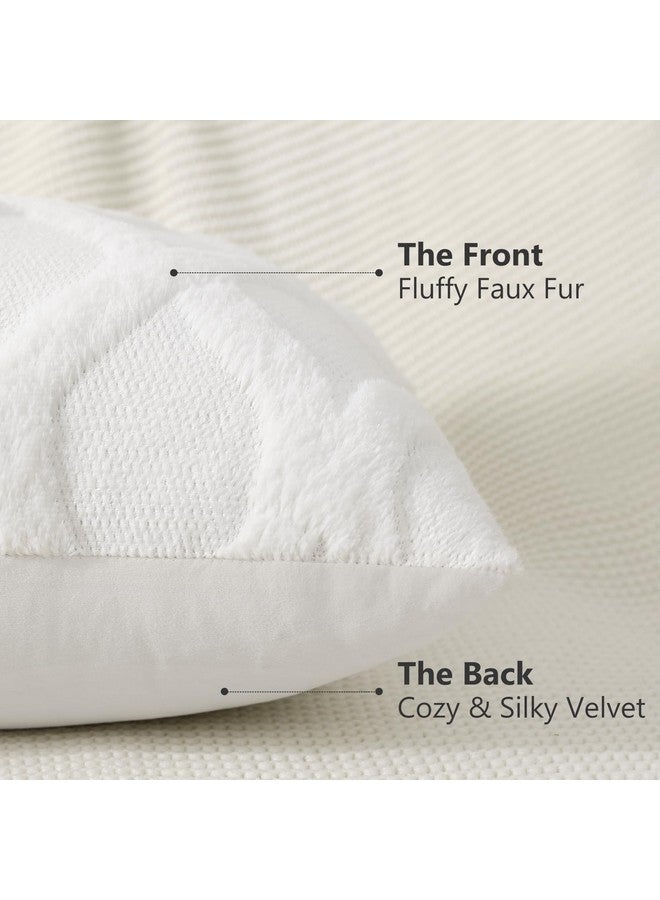 decorUhome Spring Throw Pillow Covers 18x18 Inch Set of 2, Soft Plush Faux Fur Wool Cream White Couch Pillow Covers, Decorative Pillow Cases for Bed Sofa Living Room Home Decor - Image 2