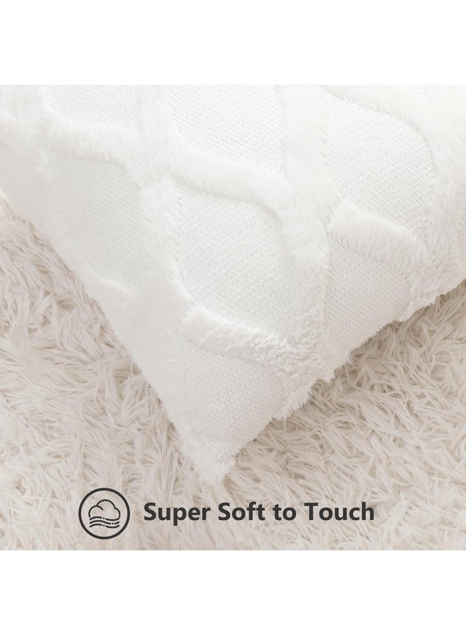 decorUhome Spring Throw Pillow Covers 18x18 Inch Set of 2, Soft Plush Faux Fur Wool Cream White Couch Pillow Covers, Decorative Pillow Cases for Bed Sofa Living Room Home Decor - Image 1