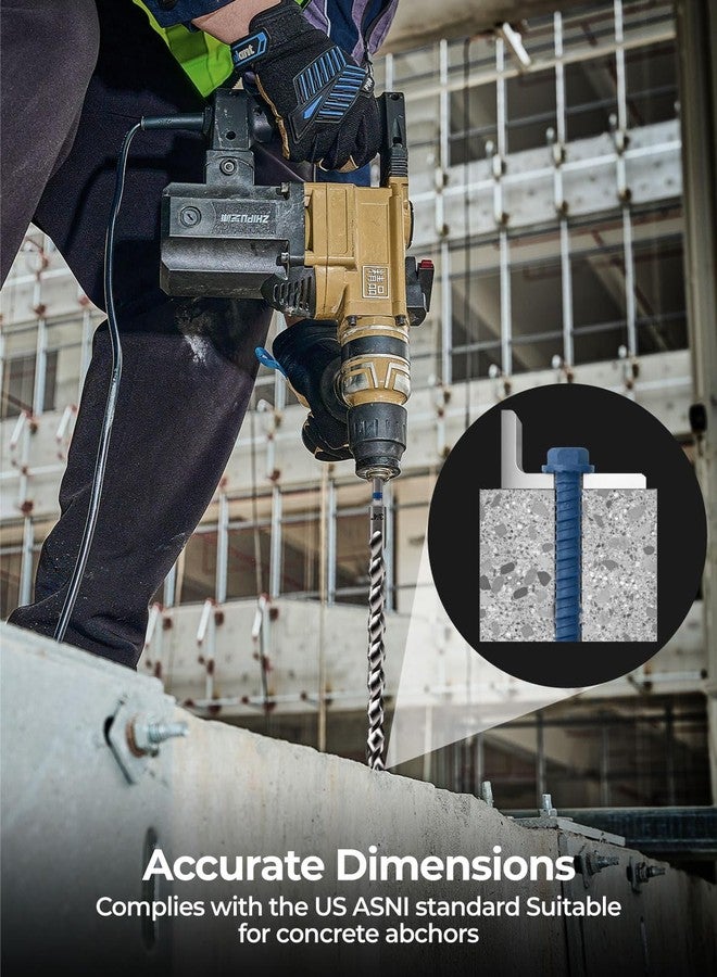 toolant مجموعة رؤوس مثقاب تولانت للبناء، مجموعة رؤوس مثقاب مطرقة دوارة SDS Plus متنوعة 7 قطع (5/32 بوصة - 1/2 بوصة) 6 بوصة، برأس كربيد ثنائي القطع للخرسانة والبناء والطوب - Image 2