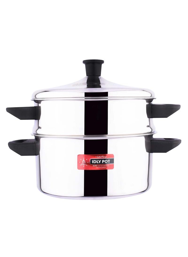 EUROstyle KITCHENWARE COOK WITH COMFORT EuroStyle American Steamer 15 Deluxe Stainless Steel idli Cookware 3 idli Plates 1 Steamer Plate For Fluffy Idlies Dhokla Stainless Steel EUS_AS_15_Deluxe  - Image 1