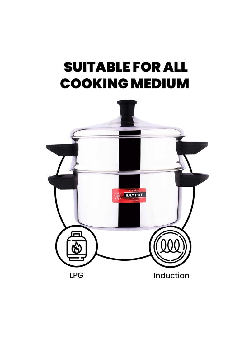 EUROstyle KITCHENWARE COOK WITH COMFORT EuroStyle American Steamer 15 Deluxe Stainless Steel idli Cookware 3 idli Plates 1 Steamer Plate For Fluffy Idlies Dhokla Stainless Steel EUS_AS_15_Deluxe  - Image 3