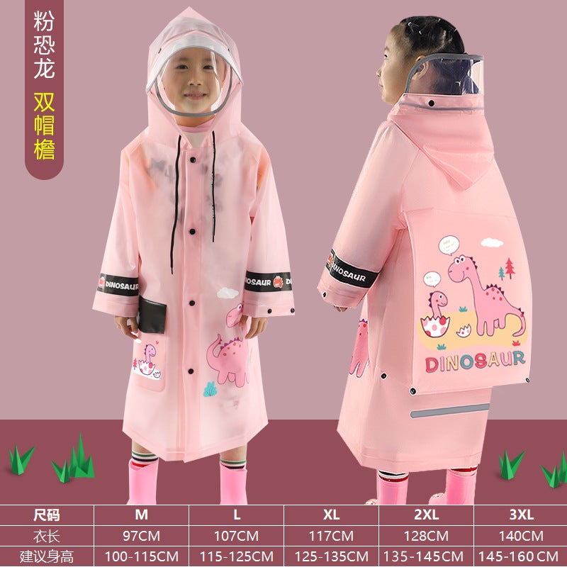 Generic 2022 New Childrens Raincoat Full Body Waterproof Baby Rain Gear Kindergarten Primary School Long Poncho 213 powder dinosaur + double brim