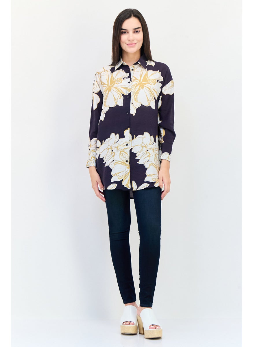 Kathy Ireland Women Spread Collar Long Sleeve Floral Print Shirts, Multicolor  - Image 2