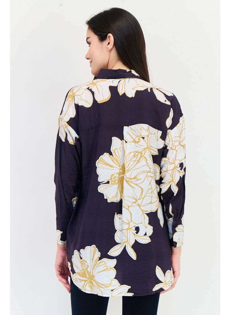 Kathy Ireland Women Spread Collar Long Sleeve Floral Print Shirts, Multicolor  - Image 4