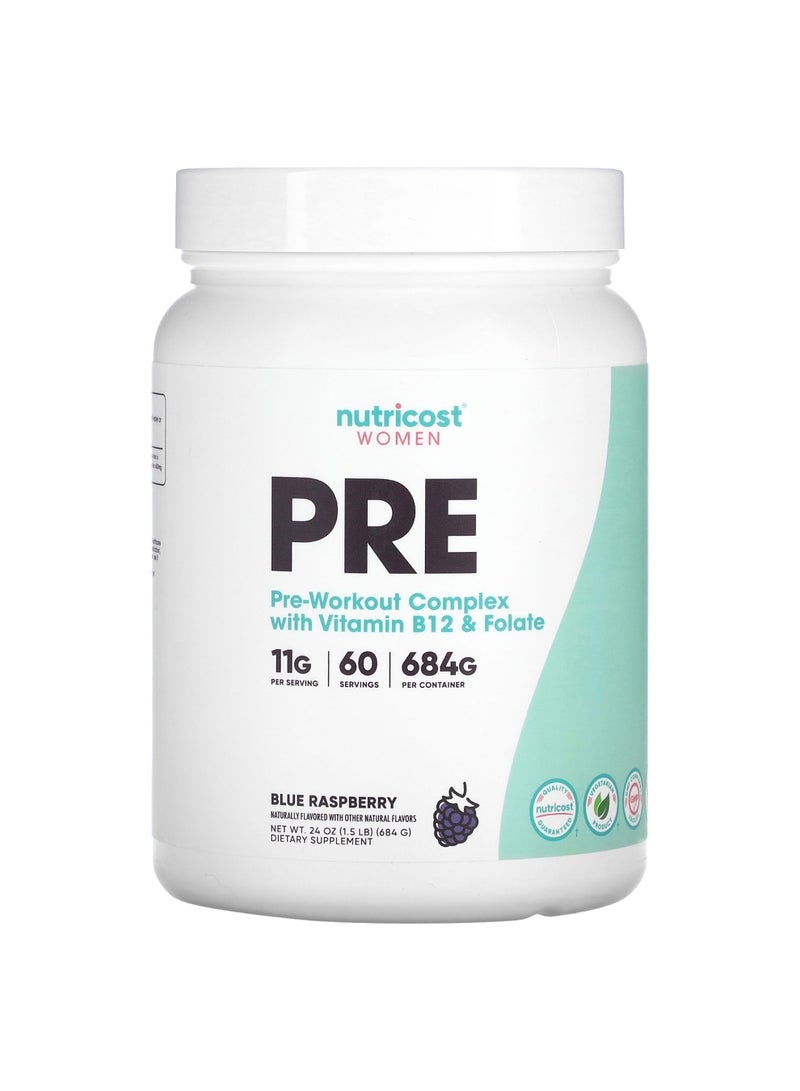 Women, Pre-Workout Complex with Vitamin B12 & Folate, Blue Raspberry, 1.5 lb (684 g)