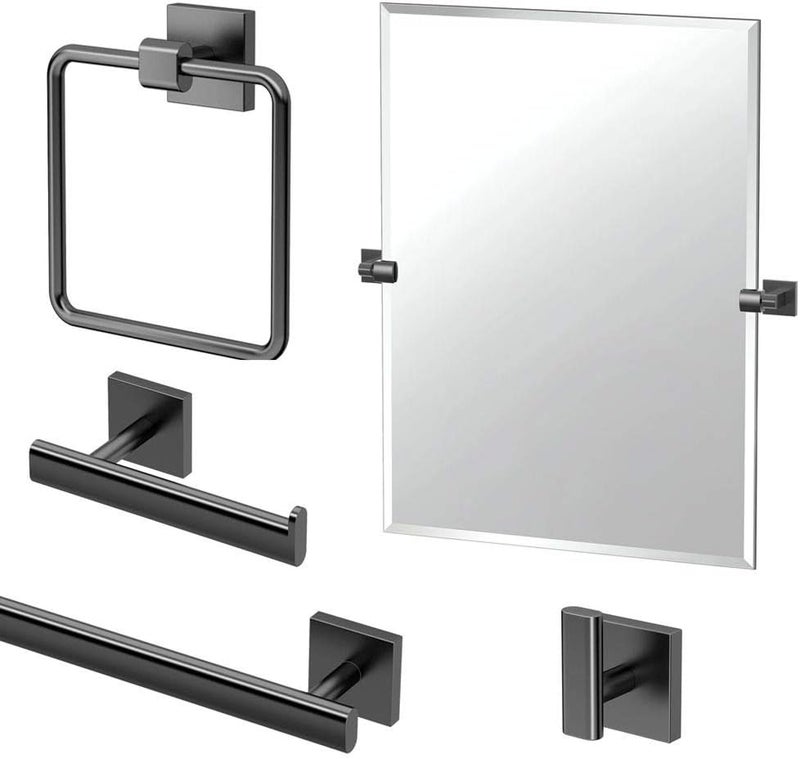 gatco Gatco KAELE5MB Elevate Bathroom Accessory Kit with Mirror Matte Black  - Image 1