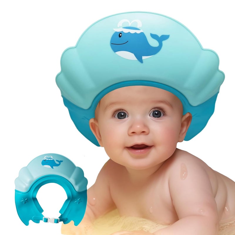 Thcbme Baby Shower Cap Shield Shower Cap for Kids Visor Hat for Eye and Ear Protection for 09 Years Old ChildrenCute whale shape Makes the Baby Bath More Fun Blue - Image 1
