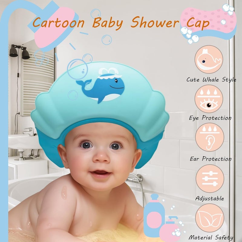 Thcbme Baby Shower Cap Shield Shower Cap for Kids Visor Hat for Eye and Ear Protection for 09 Years Old ChildrenCute whale shape Makes the Baby Bath More Fun Blue - Image 2