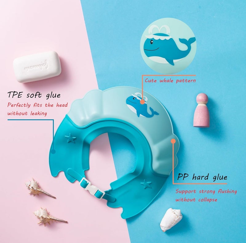 Thcbme Baby Shower Cap Shield Shower Cap for Kids Visor Hat for Eye and Ear Protection for 09 Years Old ChildrenCute whale shape Makes the Baby Bath More Fun Blue - Image 3