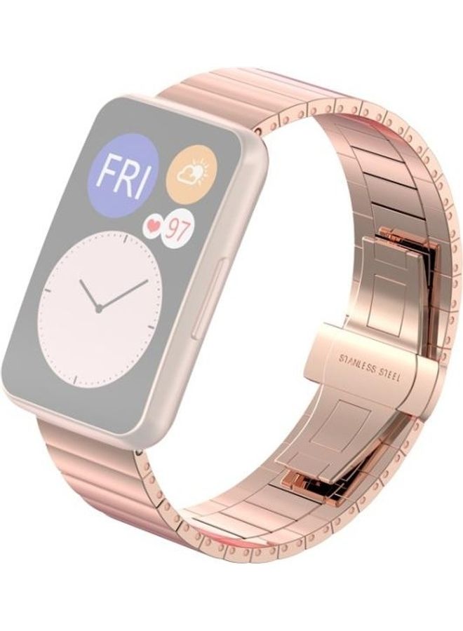 NIBEMINENT Bamboo Joint Metal Replacement Strap For Huawei Watch Fit Rose Gold  - Image 1