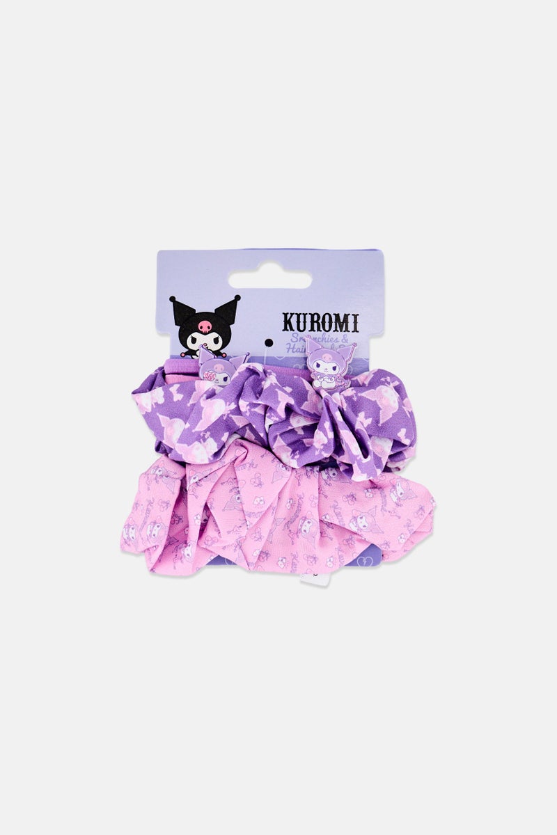 Sanrio Kids Girl 4 Pcs Kuromi Scrunchies And Hair Band Set, Multicolor - Image 1