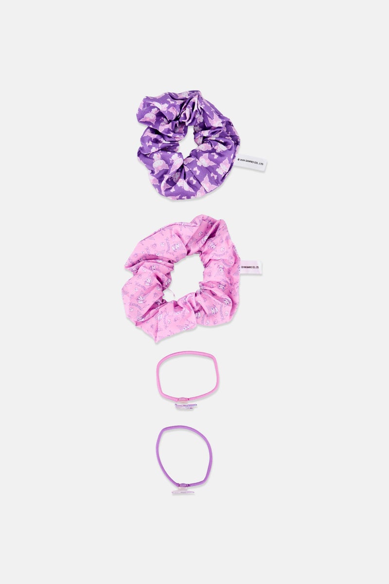 Sanrio Kids Girl 4 Pcs Kuromi Scrunchies And Hair Band Set, Multicolor - Image 2