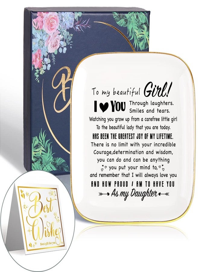 Littlefa To My Daughter Saying Ceramic Ring Dish Decorative Jewelry Tray for Daughter, Unique Daughter Birthday Christmas Meaningful Gifts for Daughter from Mom Dad - To My Beautiful Girl - Image 1