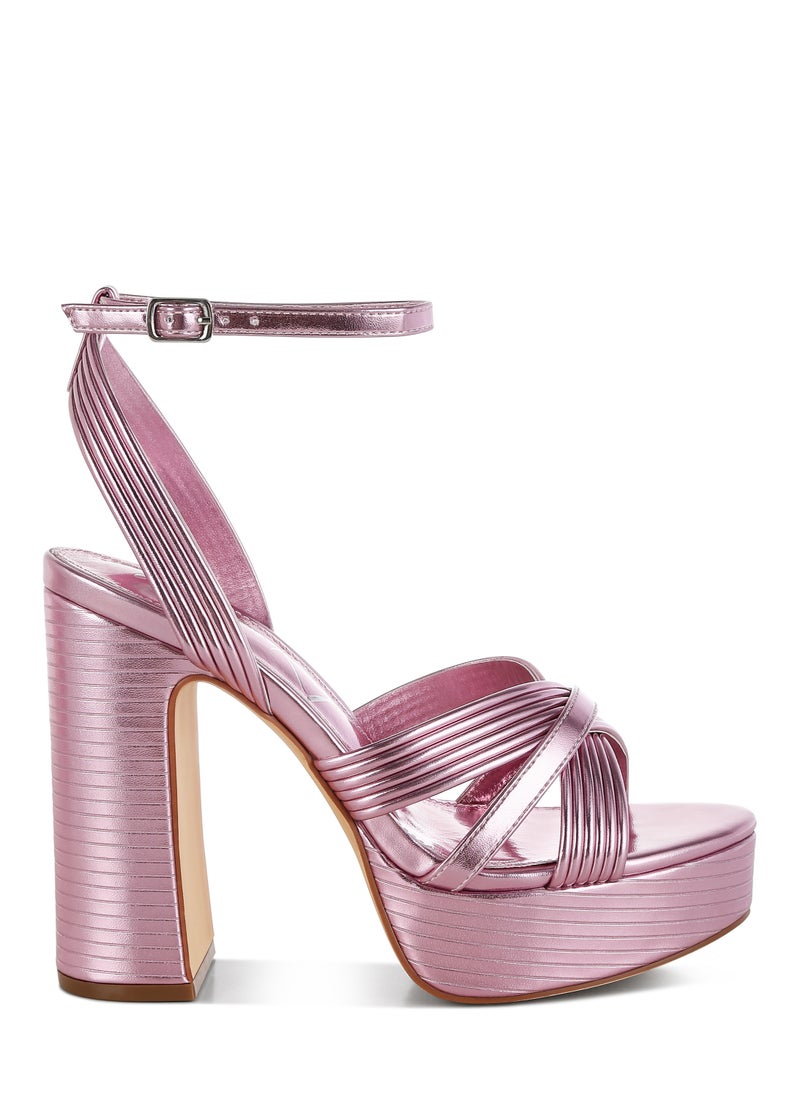 London Rag Metallic Ankle Strap Heel Sandals in Pink  - Image 1
