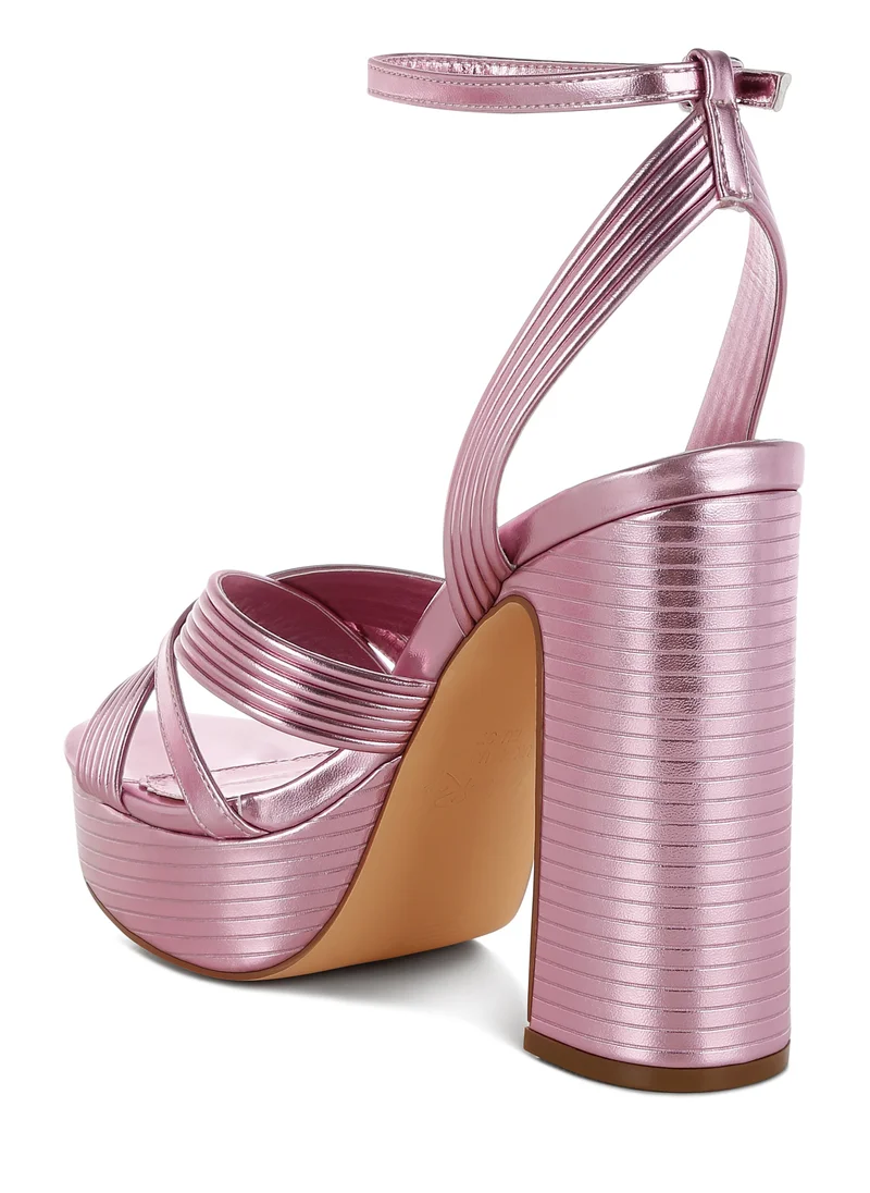 London Rag Metallic Ankle Strap Heel Sandals in Pink