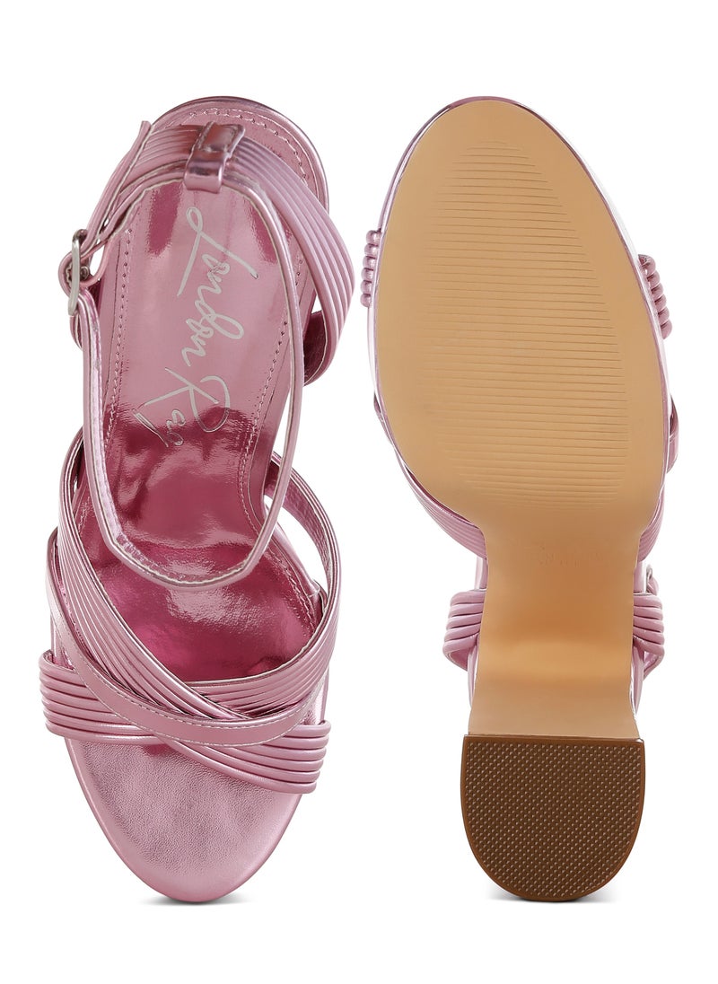 London Rag Metallic Ankle Strap Heel Sandals in Pink  - Image 4