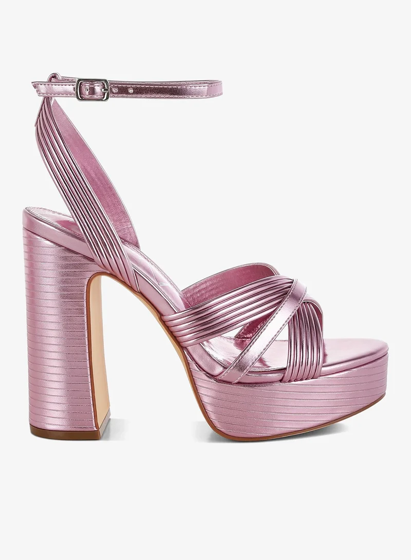 لندن راج صندل بكعب معدني ورباط للكاحل باللون الوردي