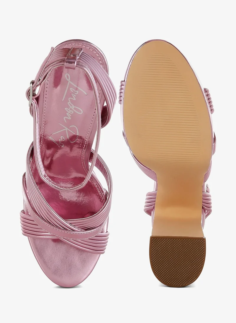 London Rag Pink Metallic Ankle Strap Heel Sandals in Pink for Women | Best Price UAE