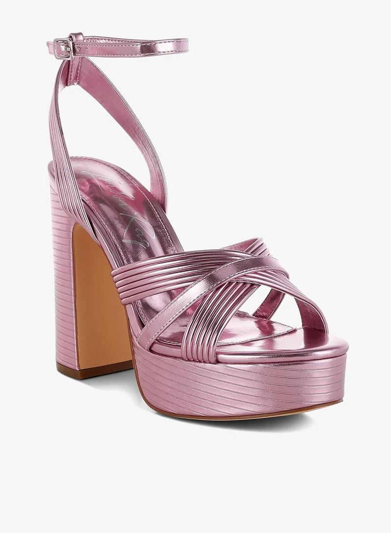 لندن راج صندل بكعب معدني ورباط للكاحل باللون الوردي