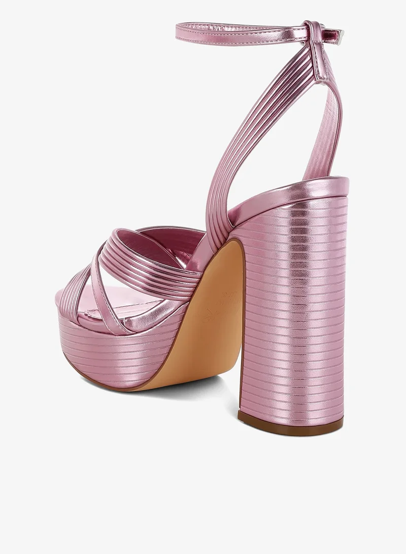 London Rag Pink Metallic Ankle Strap Heel Sandals in Pink for Women | Best Price UAE