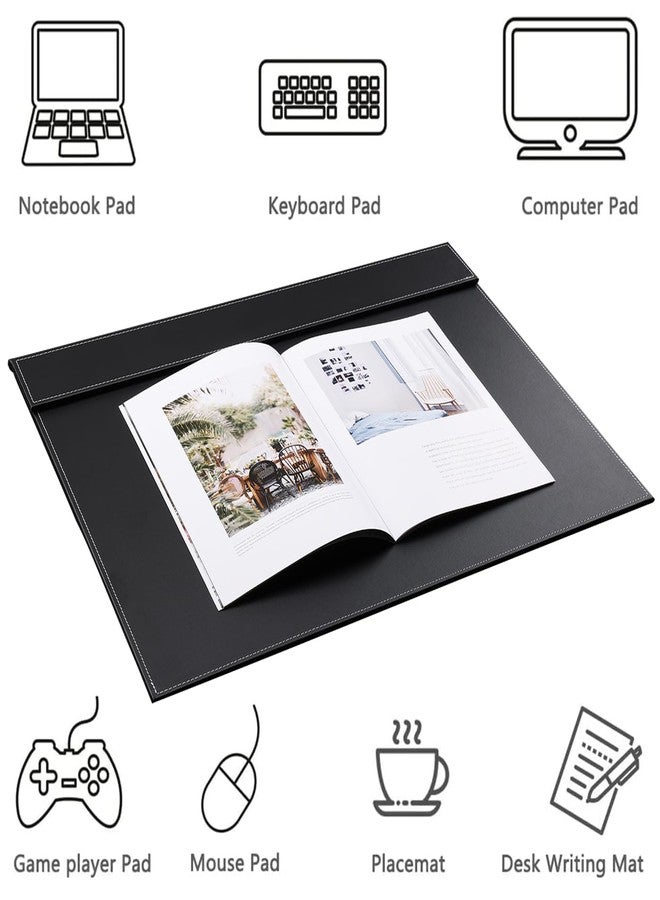 KINGFOM Ultra-Smooth PU Leather Desk Pad & Mat Office Desk Drawing & Writing Board A3/ A4 File Paper Clip Table Protector Mat on Top Large 24''x18'' (Black) - Image 3