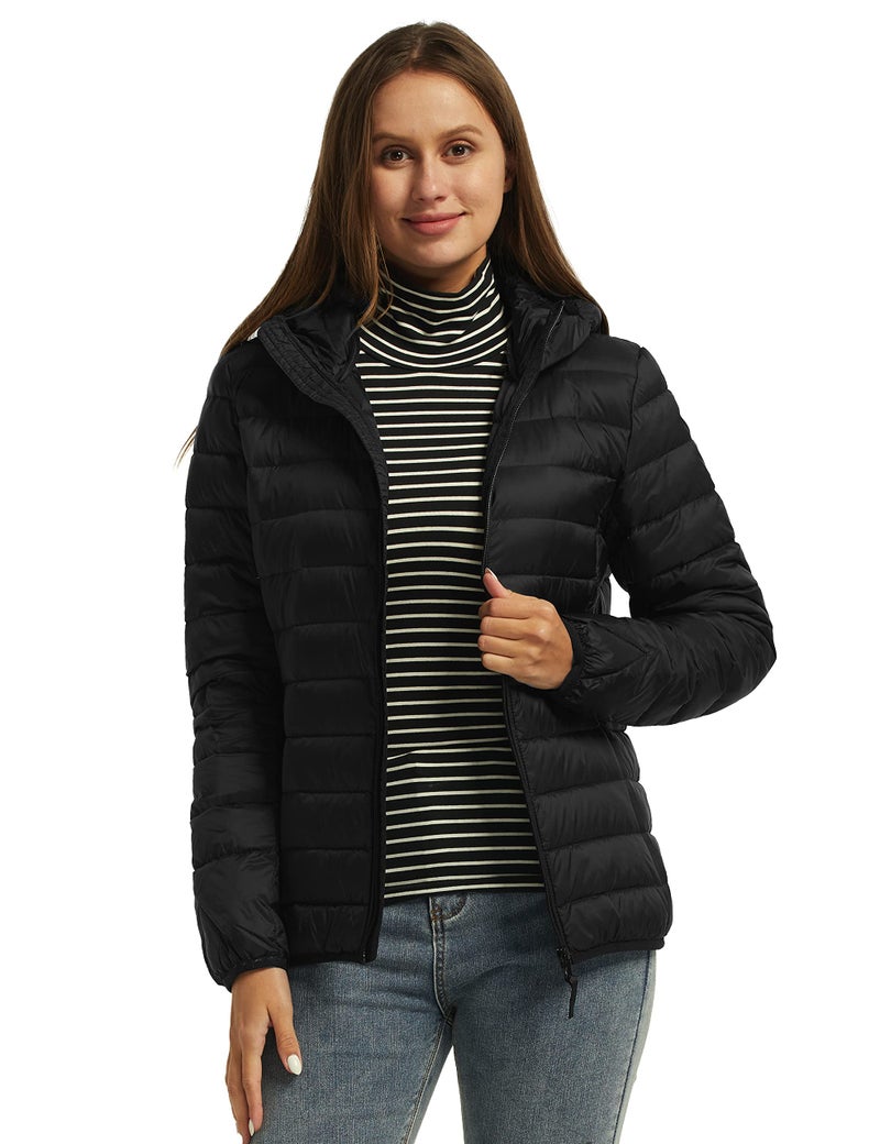 Wantdo Women's Hooded Packable Ultra Light Weight Short Down Jacket Black 2XL - Image 3