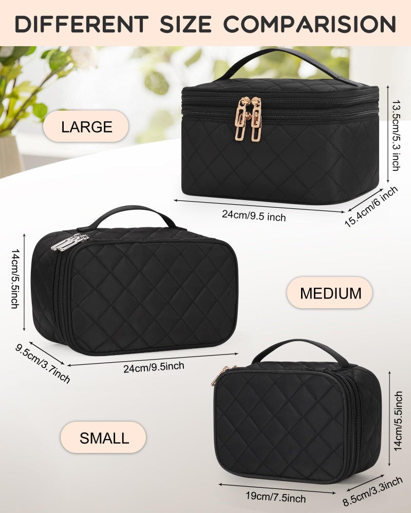 Relavel Travel Makeup Bag, Large Cosmetic Bag with Separate Makeup Brush Compartment, Cute Make Up Pouch for Women, Double Layer Toiletry Organizer Bag for Travel - Black - Image 5