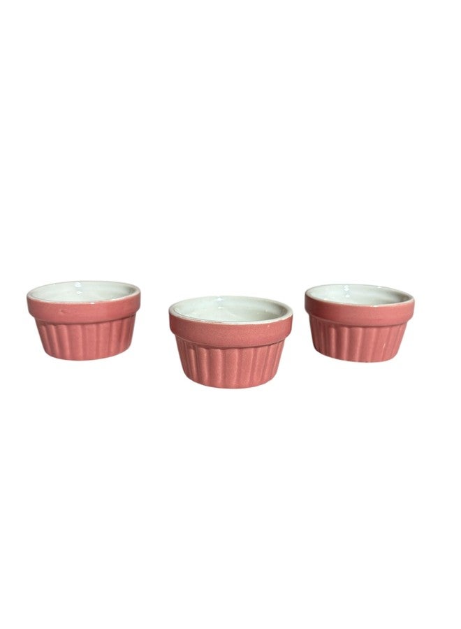 Mirakii Coloured Ceramic 35 ml Small Ramekin Bowl set of 6, for Serving Cupcake, Souffle, Pudding and Dessert (PINK WHITE) - Image 4