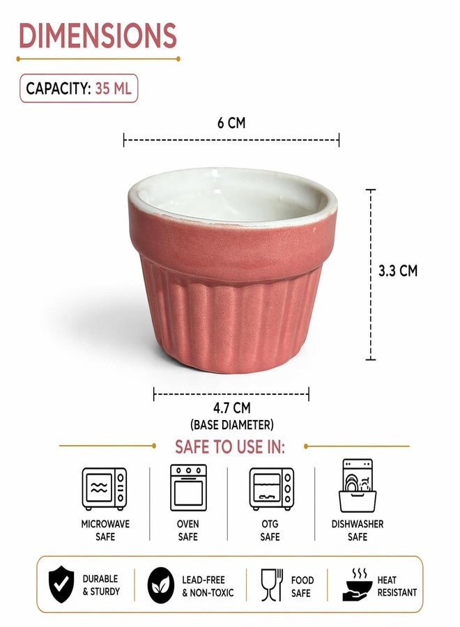 Mirakii Coloured Ceramic 35 ml Small Ramekin Bowl set of 6, for Serving Cupcake, Souffle, Pudding and Dessert (PINK WHITE) - Image 2