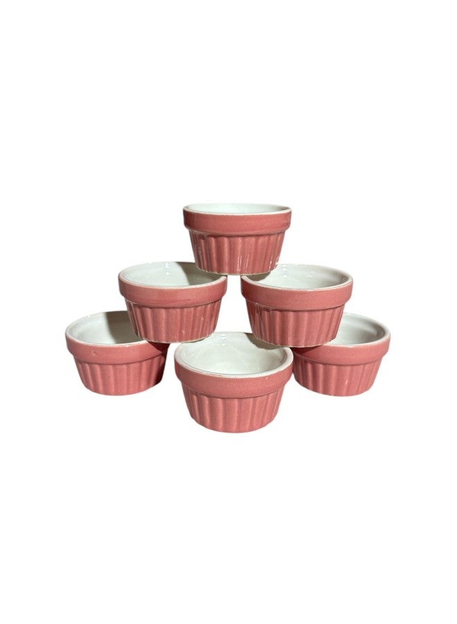 Mirakii Coloured Ceramic 35 ml Small Ramekin Bowl set of 6, for Serving Cupcake, Souffle, Pudding and Dessert (PINK WHITE) - Image 3