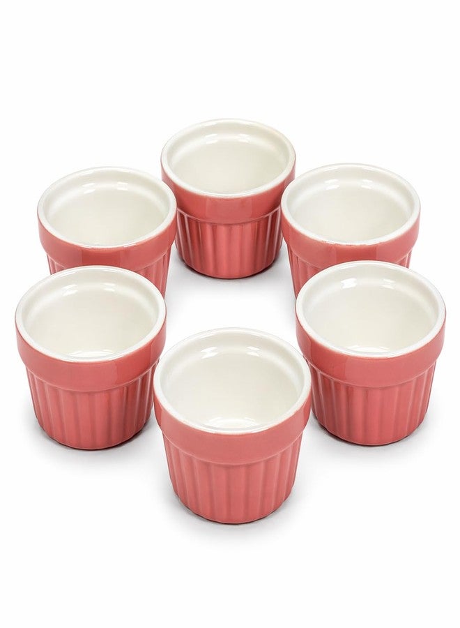 Mirakii Coloured Ceramic 35 ml Small Ramekin Bowl set of 6, for Serving Cupcake, Souffle, Pudding and Dessert (PINK WHITE) - Image 1
