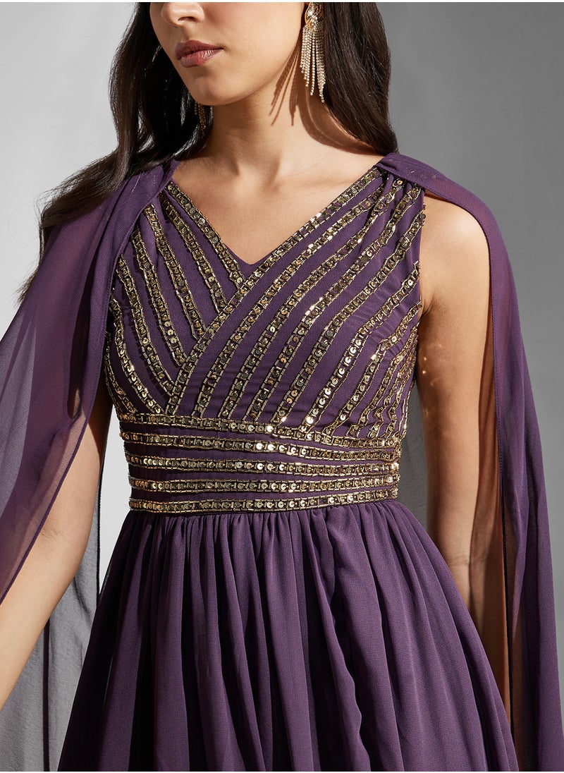Amelia Rose Embellished Cape Sleeves Maxi Dress  - Image 3