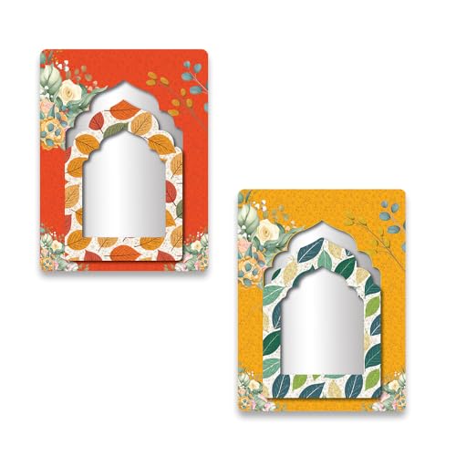 wallkriti Decorative Wall Mirrors, Floral Arch Design, Set of 2, Orange and Yellow - Image 1