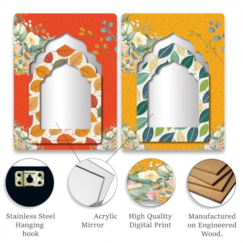 wallkriti Decorative Wall Mirrors, Floral Arch Design, Set of 2, Orange and Yellow - Image 4