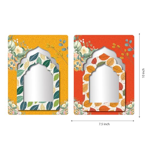 wallkriti Decorative Wall Mirrors, Floral Arch Design, Set of 2, Orange and Yellow - Image 3