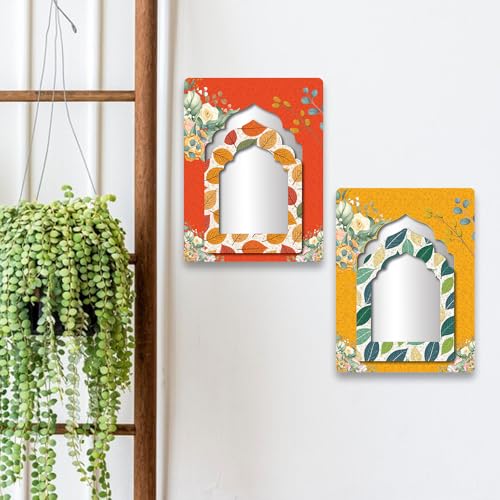 wallkriti Decorative Wall Mirrors, Floral Arch Design, Set of 2, Orange and Yellow - Image 2
