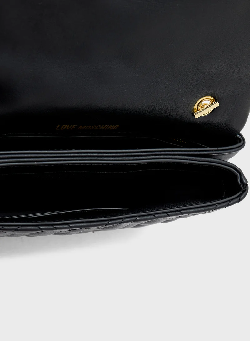 Love Moschino Chain Detailed Flap Over Clutche